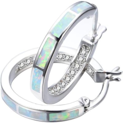 Mode Blauwe Vuur Opaal Stud Hoepel Oorbellen Oorbel Voor Vrouwen Meisje Sieraden Cadeau wit