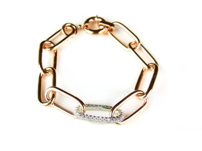 Armband in zilver roosgoud vergulde schakels en cubic zirconia