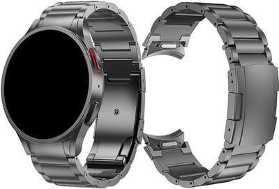 Stravo Titanium Schakel Bandje – Geschikt voor Samsung Galaxy Watch 7 (40mm & 44mm) / FE / 6 / 6 Pro / 5 / 5 Pro / 4 / 4 Classic – Luxe Titanium Horlogeband met Snelsluiting voor Samsung Galaxy Watch 4-5-6-7 Alle Varianten - Donkergrijs
