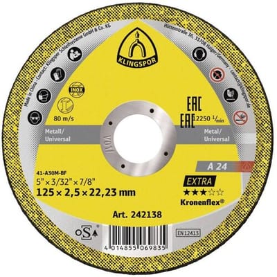 Klingspor A 24 Extra 242138 Doorslijpschijf recht 125 mm 25 stuk(s) Metaal