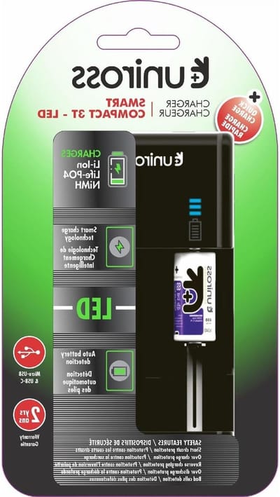 Compacte oplader - Batterijlader - Batterijen opladen - Voor 1-2 batterijen - 385 x 68 cm - Zwart