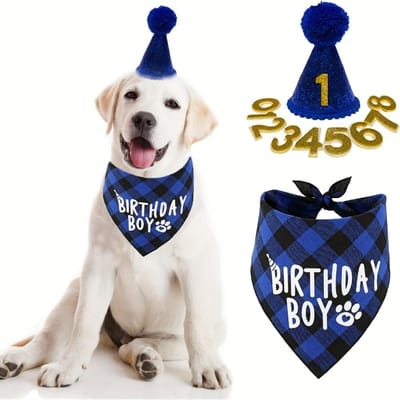 Decoratieset voor Verjaardagsfeestjes van Huisdieren Driehoekige Sjaal Schattige Hoed Hondenaccessoire Verjaardagsdecoratie Benodigdheden voor Verjaardagsfeestjes blauw