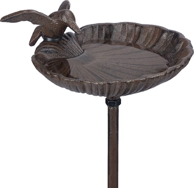 Vogeldrinkschaal op voet - Met vogelbeeldje - Vorstbestendig - 100 cm hoog - Gietijzer