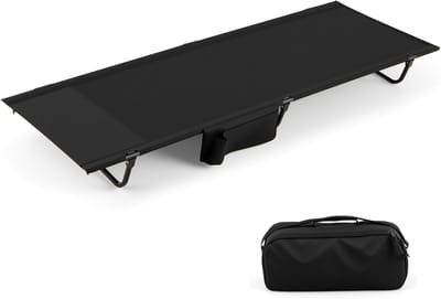 KOMFOTTEU opvouwbaar campingbed voor 1 persoon, ultralicht opvouwbaar campingbed van aluminiumlegering, draagtas, zijvak, outdoor wandelen, draagvermogen 150 kg, 193x70x18 cm