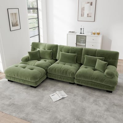 Komhtom Luxe modulaire hoekbank - Reusachtige L-vormige Cloud-bank voor de woonkamer, Diepe slaapbank met chaise longue, Cordé, Chenille, Groen