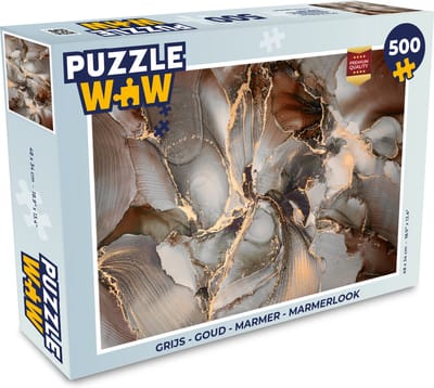 Puzzel Grijs - Goud - Marmer print - Marmerlook - Legpuzzel - Puzzel 500 stukjes