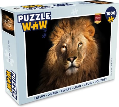 Puzzel Leeuw - Dieren - Zwart - Licht - Bruin - Portret - Legpuzzel - Puzzel 1000 stukjes volwassenen