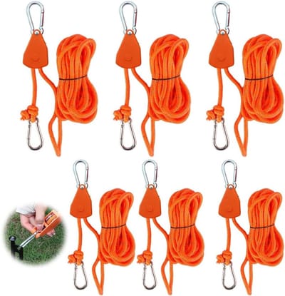 Set van 6 stuks 4mm kabelratels met haken, 5m reflecterende kabelpulley en spanbanden voor het bevestigen van tenten en zeilen