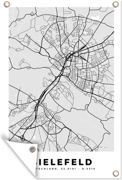 Muurdecoratie Duitsland - Plattegrond - Kaart - Bielefeld - Stadskaart - 120x180 cm - Tuinposter - Tuindoek