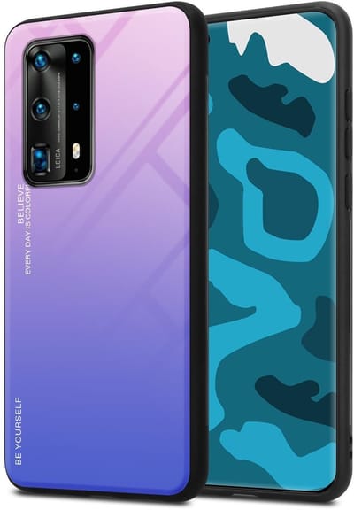 Cadorabo Hoesje geschikt voor Huawei P40 PRO / P40 PRO+ in ROZE - BLAUW - Tweekleurige beschermhoes van TPU-silicone Case Cover en achterzijde van gehard glas