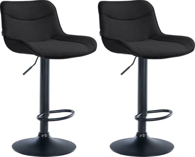CLP Vonore Set van 2 barkrukken - Met rugleuning - Met voetensteun - Verstelbaar - Metalen frame - Stof - zwart zwart