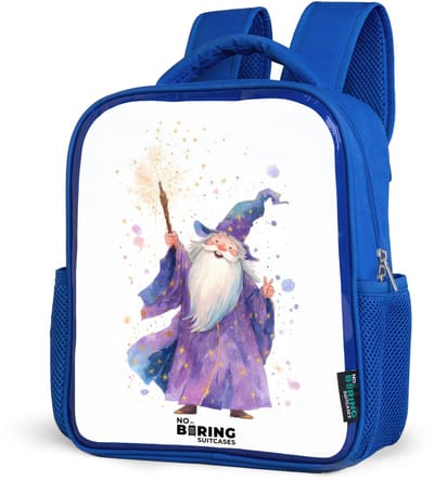 NoBoringSuitcases.com® - Rugzak blauw - Schooltas jongens - Oude tovenaar met staf - Kinder rugtas jongen - Boekentas kind - Kinderrugzak voor school - Schoolrugzak