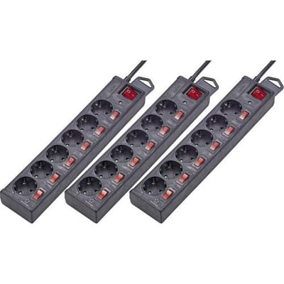 Renkforce RF-3050852 Overspanningsveilige stekkerdoos 6-voudig Zwart Randaarde stekker 3 stuk(s)