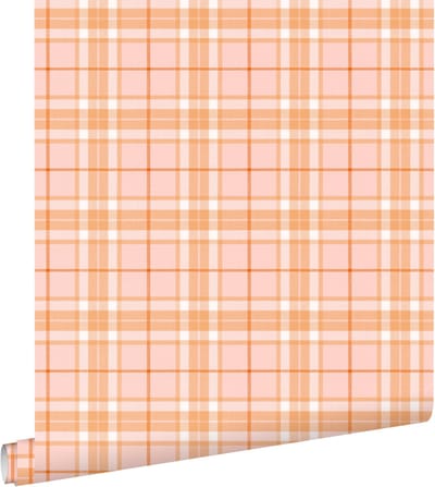 ESTAhome behang ruiten roze en oranje - 50 x 900 cm - 132024