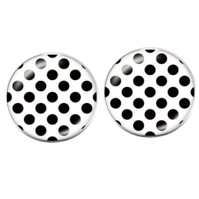 Clip oorbellen -wit- zwarte stippen- 2 cm- zilverkleurrand- geen gaatje- Charme Bijoux