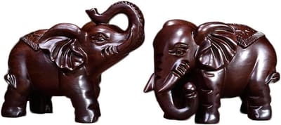 Olifant Ornament - Houtsnijwerk Beeldje - Woonkamer Decoratie - Massief Hout - 9.84 inch - Natuurlijk Hout