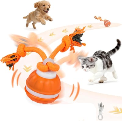 KZQ Interactief Bewegende Bal met Tsjirpend Geluid voor Kleine Honden en Binnenkatten, Automatisch Speelgoed met Bewegingssensor voor Vermaak van Verveelde Huisdieren, 1 Stuk Oranje