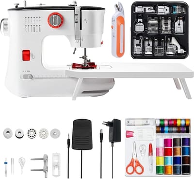 Mini Naai Machine met 12 Steken en Uitbreidingstafel voor Beginners en Kinderen - Ideaal voor Reparaties en Creatieve Projecten 30.5 x 13 x 25.5 cm