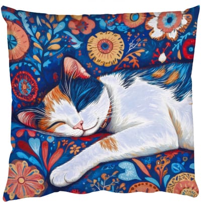 Sierkussens - Kussentjes Woonkamer - 50x50 cm - Kat - Bloemenpatroon - Blauw - Oranje
