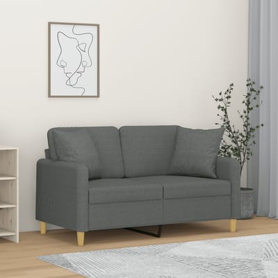 vidaXL - Tweezitsbank - met - sierkussens - 120 - cm - stof - donkergrijs