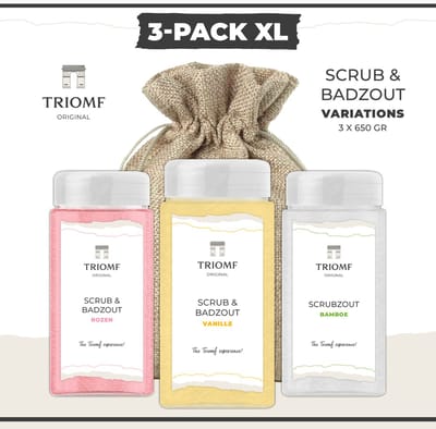 Scrub & Badzout - Variations 2 - 3 stuks - 650 gram - Triomf Cosmetica | Luxe Wellness Scrubzout Body Peeling Hammam Hydraterende Lichaamsscrub Sea Salt Bodyscrub Verzorgings Giftset van 3 Zeezout Huidverzorging Douche Sauna Bad