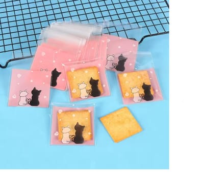 Trakteren - 25 stuks - Traktatiezakjes - 7x7cm - koekjeszakjes - kattenprint - roze - feest - kinderen traktatie - katten - poes - sieraden - snoep - trakteren school -