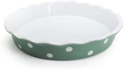 Taartvorm Keramiek - Quiche Bakblik - Zelf Bakken - Oven Magnetron Vaatwasser - 26.5 cm Rond - Salie Groen