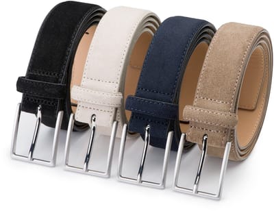 Suede heren riem Bobby - 4-Pack - Beige, Blauw, Bruin & Groen - 3,5cm breed - 85 cm