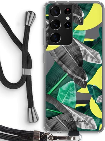 Hoesje met koord geschikt voor Samsung Galaxy S21 Ultra hoesje met Koord - Fantasie jungle - Telefoonhoesje met Zwart Koord - Bescherming aan alle Kanten en Over de Schermrand