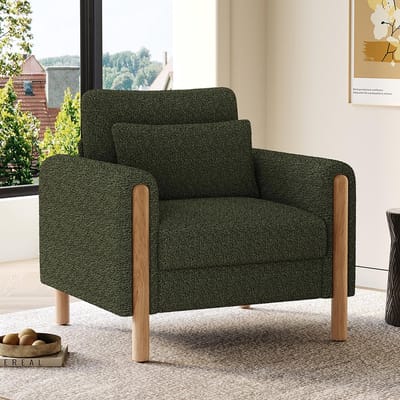 Pugsdrly Moderne fauteuil met armleuningen en dik kussen, comfortabele fauteuil met zachte vulling, relaxfauteuil voor woonkamer, kantoor of slaapkamer, comfortabele fauteuil, groen.