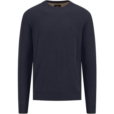 Fynch-Hatton Trui O-Neck Uni Color Cotton Structure Navy / male