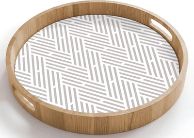 Dienblad rond 40x40 cm - Schootdienblad hout - Grafisch - Patroon - Modern - Strepen - Borrelplank rechthoek - Plateau houten dienbladen