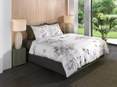 Heckettlane Dekbedovertrek Fai - Dekbed met instopstrook - Off-White - Dekbedovertrek van 100% Katoen-Satijn - Bloemen - 200x200-220 cm + 2 slopen 60/70 cm