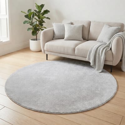 Flycarpets Rond Malaga Wasbaar Vloerkleed - Zilver - 200x200 cm