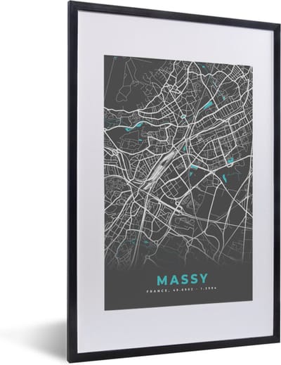 Fotolijst incl. Poster - Massy - Frankrijk - Plattegrond - Kaart - Stadskaart - 40x60 cm - Posterlijst