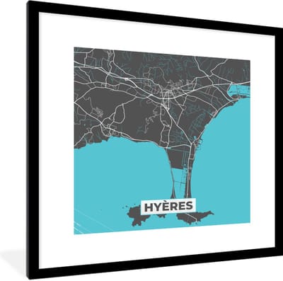 Fotolijst incl. Poster - Plattegrond – Kaart – Stadskaart – Frankrijk – Hyères - 40x40 cm - Posterlijst