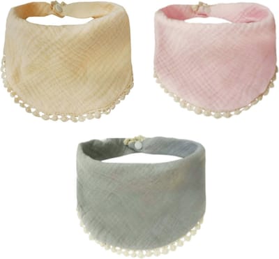 Without Lemon - Hippe Slabbetjes met Franjes - Hydrofiel - Katoen - Set van 3 stuks - Verstelbaar - Pastel Mix