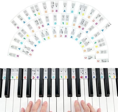 Piano Keyboard Labels - Muziek Noten Stickers - Beginners Leren - Herbruikbaar en Verwijderbaar - 88 Toetsen - Regenboog Kleuren