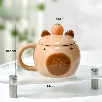 Capibara Waterbeker voor Jongensstijl Vreemde Beker voor Kinderen Mok met Deksel Is Lelijk en Schattig Keramische Beker 425ml beige