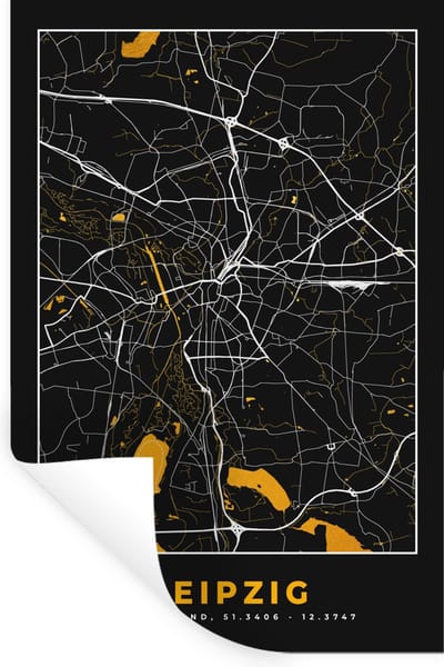 Muurstickers - Sticker Folie - Leipzig - Goud - Stadskaart - Duitsland - Kaart - Plattegrond - 20x30 cm - Plakfolie - Muurstickers Kinderkamer - Zelfklevend Behang - Zelfklevend behangpapier - Stickerfolie