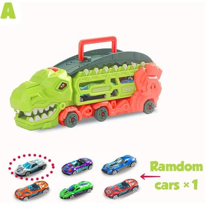 Transport Dinosaurustruck met Opvouwbaar Schuifracecircuit, Verandert in Staande T-Rex & Driewieler, Beste Verjaardagscadeau voor Kinderen