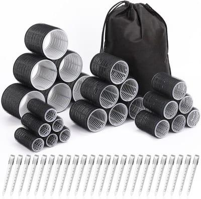 Krultangen - 24 stuks haarwellingen (6 jumbo, 6 grote, 6 medium, 6 kleine) en 24 klemmen voor alle haarlengtes (zwart)