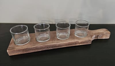 Woodart Waxinelichthouder plank incl. 4 waxineglaasjes