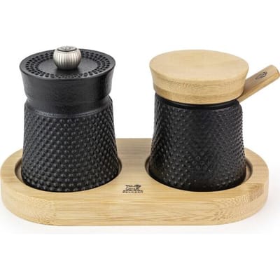 Peugeot Saveurs Peugeot Bali gietijzeren pepermolen en zoutvaatje cadeaubox - 8 cm, zwart