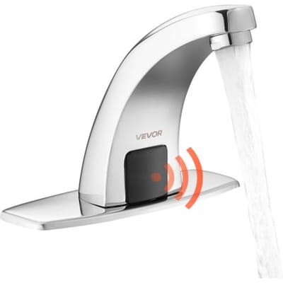 VEVOR Aanraakloze Wastafelkraan (Verchroomd Zilver) Badkamer, Automatische Wastafelkraan, Sensorkraan met Afdekplaat, Kraan op Batterijen, Toiletkraan, Wastafelkraan