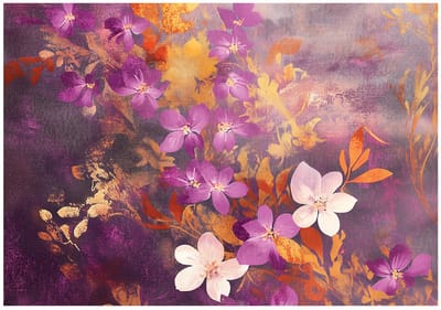 WALLARENA - Fotobehang - 150x105 cm - Fototapete met roze bloemen en goud voor slaapkamer en salon, vliesbehang