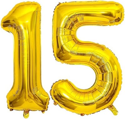Cijfer ballon goud 15 (vijftien) verjaardag versiering versieren feest cijferballon 80 cm