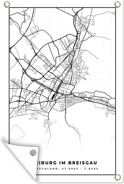 Muurdecoratie Plattegrond - Freiburg im Breisgrau - Kaart - Stadskaart - 120x180 cm - Tuinposter - Tuindoek