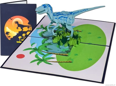 Popcards popupkaarten - Velociraptor Dinosaurus Raptor Jurassic Park Dinosauriër pop-up kaart 3D wenskaart