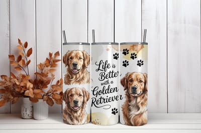 Thermosbeker Life is better with a golden retriever - 600 ml RVS Tumbler met Rietje - Cadeau - Schoolbeker - Antilek dop - Vaatwasserbestendig - Werkbeker - To go beker - Zomaar